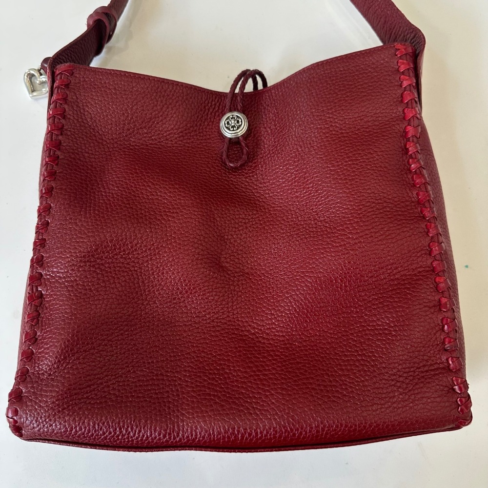 Brighton Shoulder Bag Women Red Pebble Leather Whipstitch Hobo Western Boho